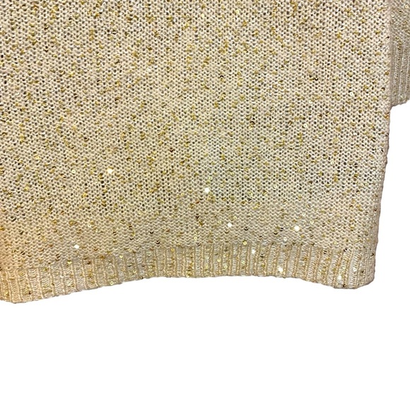 New Anne Klein cream knit lightweight sweater sparkly mini gold sequins M - Picture 11 of 13